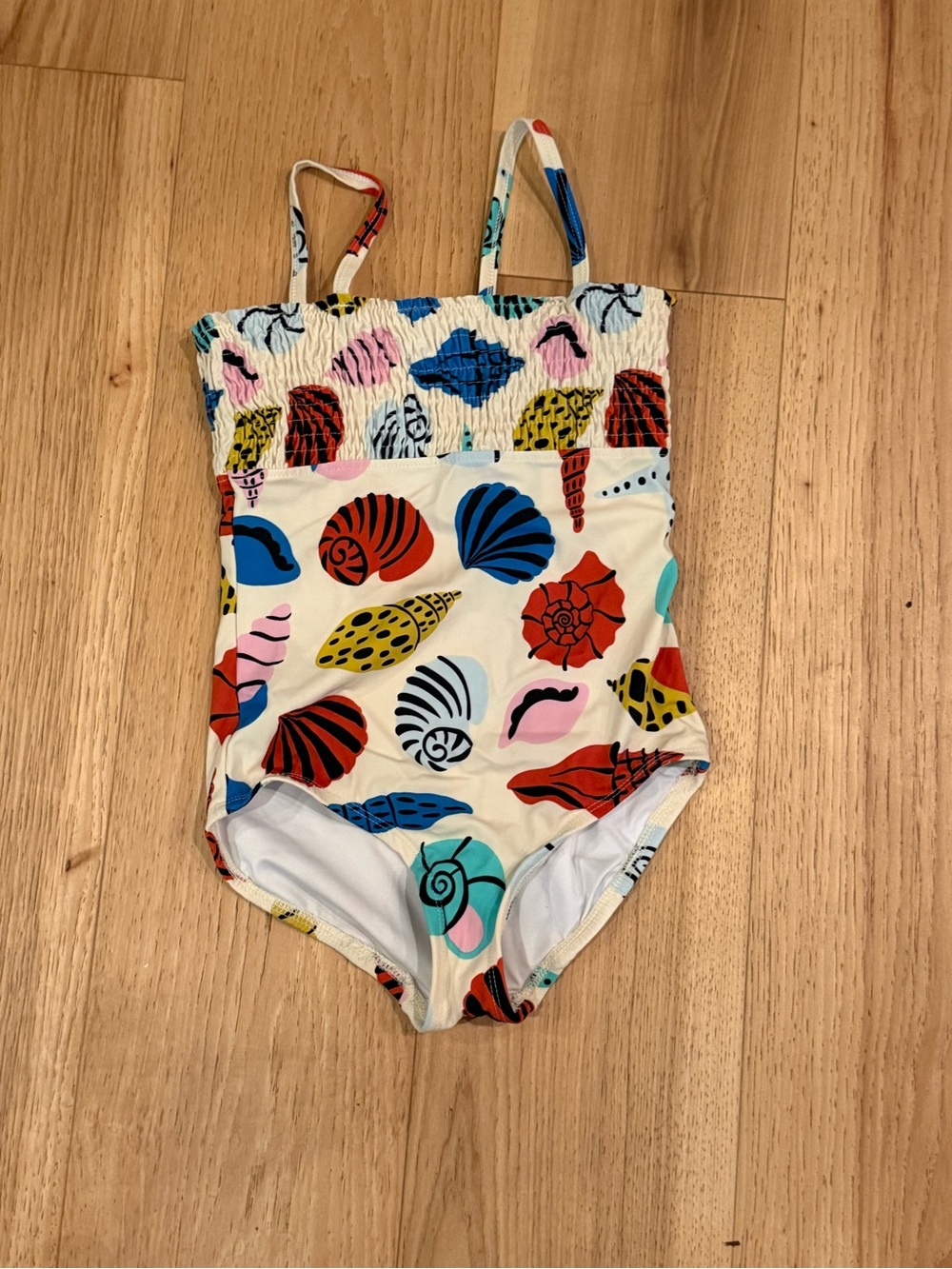 TWO (2) Kids Cream Shell-Print / Under the Sea One-Piece Swimsuits